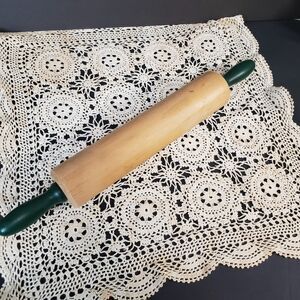 Old Vintage Wooden Green Handle Rolling Pin 16" Baking